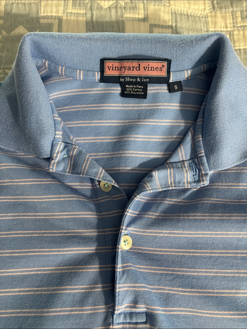 Vineyard Vines Light Blue Polo with White & Cream Stripes-fits like size Medium